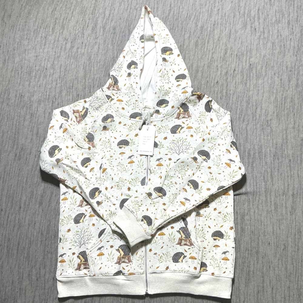 SM Wardrobe Hedgehog Mushroom Woodland Print Zip Up Hoodie Grey Small